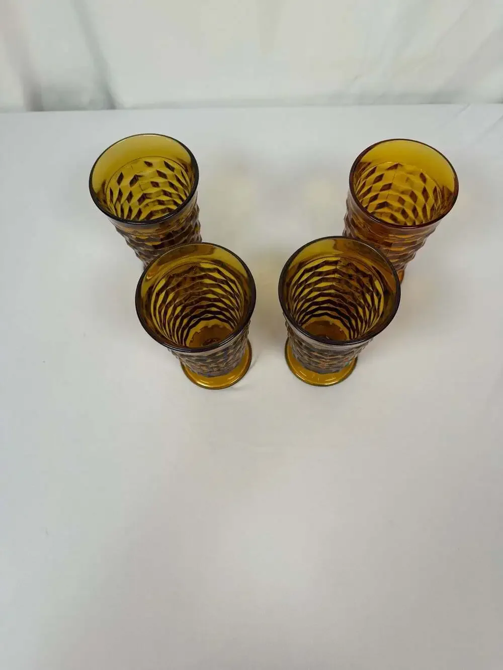 Vintage Set of 4 Indiana Glass Amber Whitehall Cubist Footed Tumblers